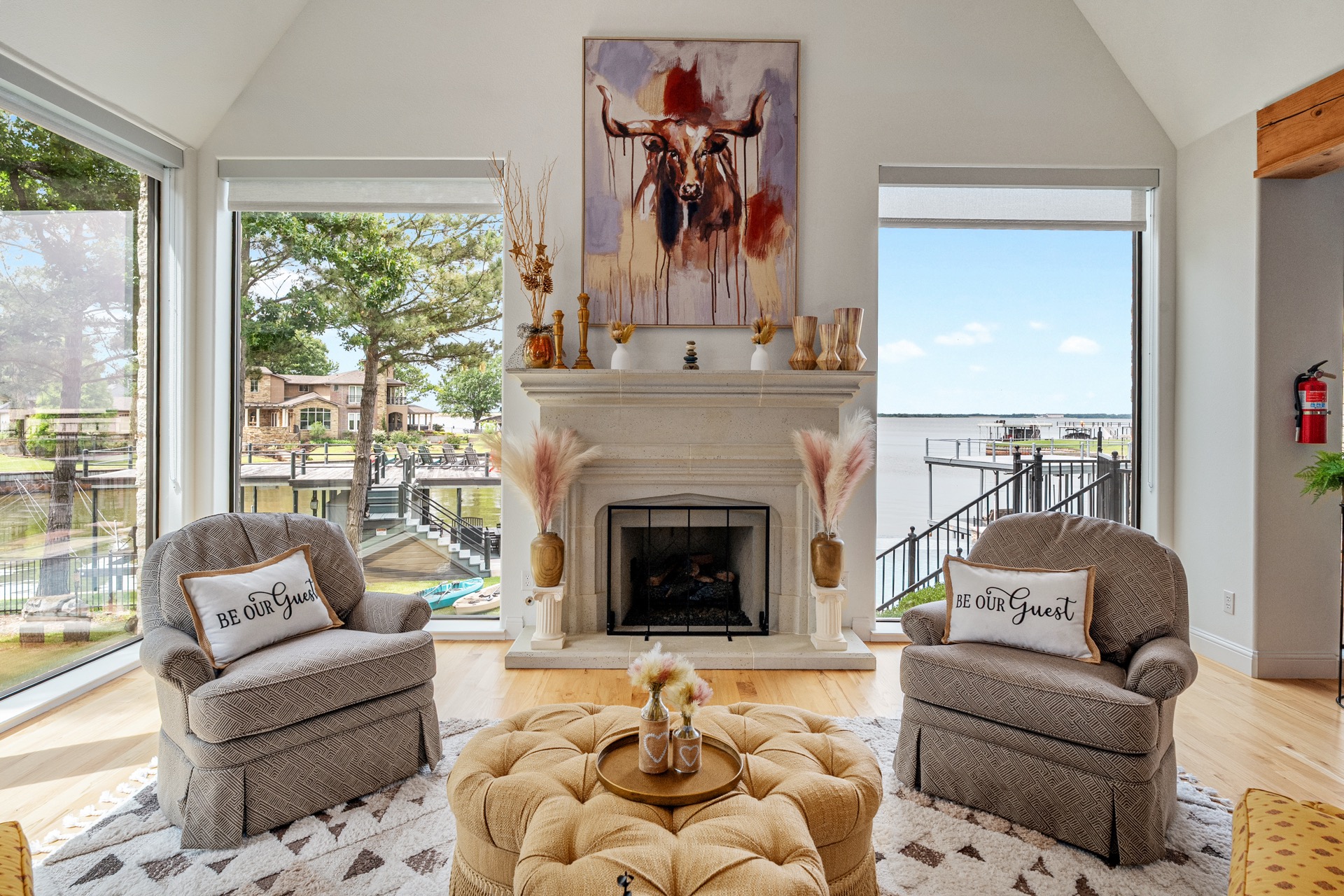 Living room with lake view