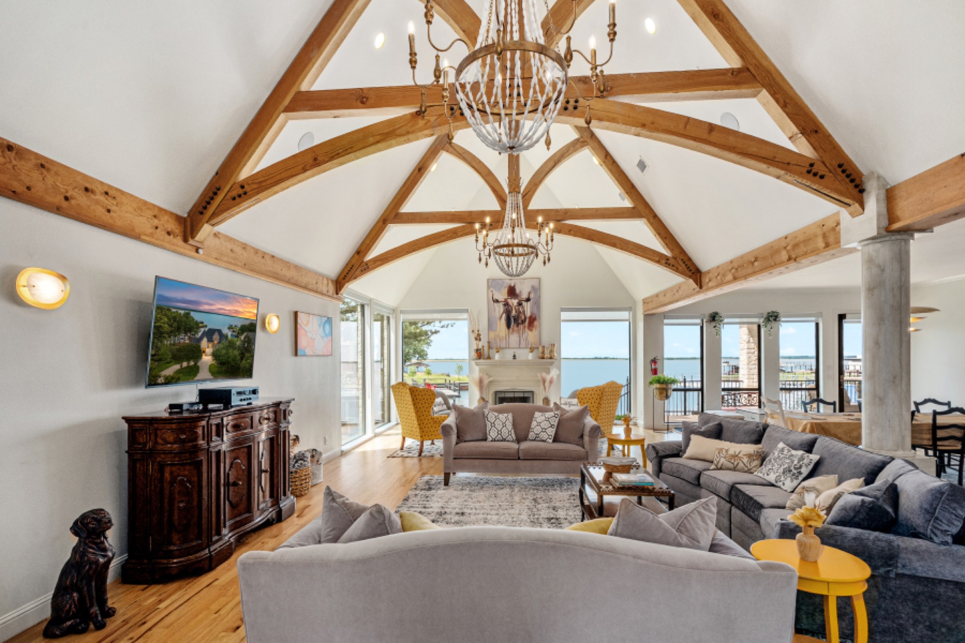 Living room with lake view